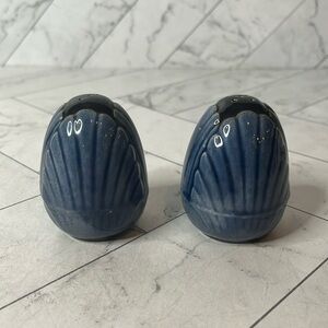 Art Deco Style Blue Shell/Floral Salt & Pepper Shaker Collectible Set